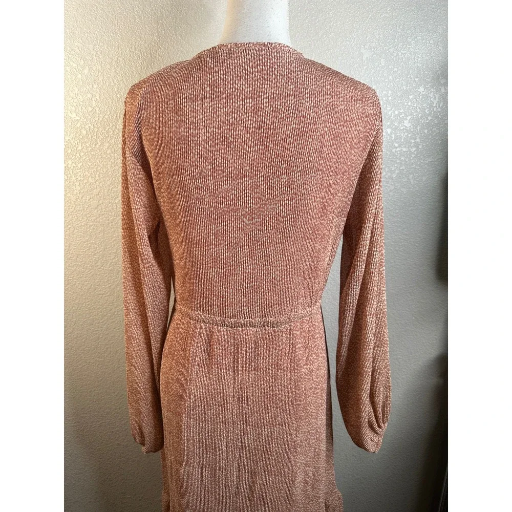 Mikarose Women's Pink Micro Dot Plisse Ruffle Hem Midi Dress Size Small